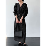Women's V-Neck Tie-Waist Linen Shirt and Maxi Skirt Two-Piece Set