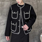Contrasting Color Panel Web Embellished Coat