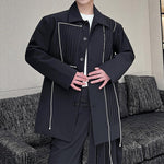 Dark Pleated Trim Contrasting Lines Blazers