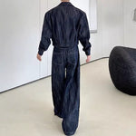 Vintage Heavy-wash Denim Jacket Distressed Wide-leg Pants Two-piece Set