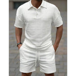 KZZ Men's Summer Solid-Color Stylish Casual Short-Sleeve Set
