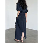 Cross-strap Short-sleeved Fitted Waist Dress