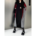 Women's Contrast Panel Loose Batwing Sleeve V Neck Knitted Dress