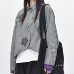 Women's Floral Patchwork Curved Hem Long-sleeved Shirt