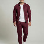 KZZ Sporty Two-piece Set Men's Plain Zip Up Jacket & Drawstring Waist Pants Tracksuit Set