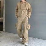 Multi-pocket Pullover Sweatshirt Straight Pants Two-piece Set