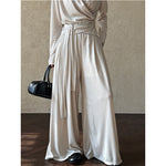 Irregular One-shoulder Waisted Pleated Top Wide-leg Pants Two-piece Set