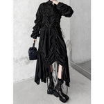 Women's Drawstring Ruched Stand Collar Top Irregular Fringe Skirt Two-piece Set
