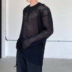 Mesh Cutout Leather Tab Off-Shoulder Top
