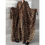 Women's Leopard Print Loose Belted Batwing Sleeve Dress