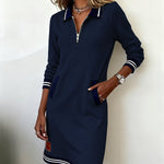 Dorellia - Casual Long Sleeve Dress with Zip Closure