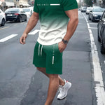 KZZ Men's Gradient Short-Sleeve Gym Set