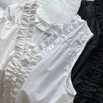 Women's Ruffle Trim Petal Collar Sleeveless Blouse