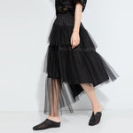 Women's Asymmetric Hem Elastic Waist Puffy Tulle Skirt