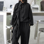 Retro Layered Shirt Wide Leg Pants Two-piece Set