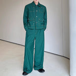 Handmade Gemstone Embellished Lapel Jacket and Wide-Leg Pants Two-Piece Set
