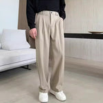 Pleated Straight-leg Woolen Loose Trousers