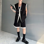 Contrast Color Stitching Sleeveless Vest Straight Shorts Two-piece Set