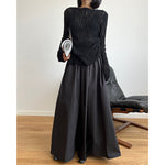 Side Slit Pleated Sweater Top