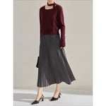 Women's High-waisted Loose Pleated Midi Skirt