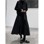 Irregular Pleated Topstitched A-Line Midi Skirt