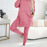 Fashion Solid Color Hoodie and Lined Leggings Two-piece Set