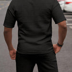 KZZ Men's Summer Solid-Color Stylish Casual Short-Sleeve Set