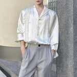 Double-layered Collar Handmade Pearl Draped Shirt