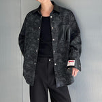 Retro Tie-dye Stitching PU Leather Long-sleeve Shirt