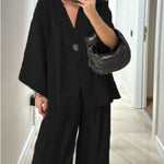 Casual V-Neck Top & Pants Two-Piece Set