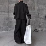 Retro Stand-up Collar Webbing Pullover Sweatshirt Wide-leg Trousers Two-piece Set