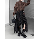 Women's Drawstring Ruched Stand Collar Top Irregular Fringe Skirt Two-piece Set
