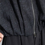 Women Pleated Textured Zip-up Collar Shirt