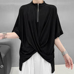 Women's Cross-over Hem Zipper T-shirt