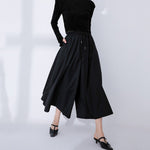 Women's Black High-Waisted Wide-Leg Skirt-Pants