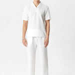 KZZ Summer Men's Textured Shirt and Tie Waist Suit Casual Suit