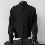 Ribbed Textured Band Collar Henley Shirt