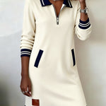 Dorellia - Casual Long Sleeve Dress with Zip Closure