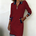 Dorellia - Casual Long Sleeve Dress with Zip Closure