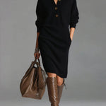 Solid color stand collar long sleeve loose knit dress