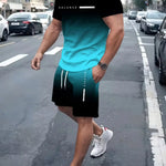 KZZ Men's Gradient Short-Sleeve Gym Set
