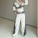 Retro Gradient Color Hooded Short Sweatshirt Wide-leg Pants Two-piece Set