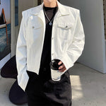 Lapel Shoulder Pads Cropped Jacket