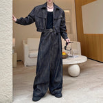 Vintage Heavy-wash Denim Jacket Distressed Wide-leg Pants Two-piece Set