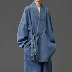 Women's Heavyweight Loose Cross Front Denim Kimono Cardigan Lantern Pants Two-piece Set