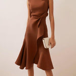 Red Sleeveless Midi Elegant A-line Dress with Waist Twist for Day-to-Night