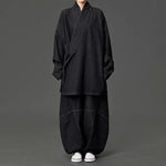 Women's Heavyweight Loose Cross Front Denim Kimono Cardigan Lantern Pants Two-piece Set
