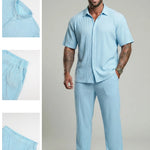 KZZ Solid-Color & Striped Short-Sleeve Two-Piece Set