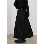 Double Belt Pleated A-line Skirt