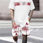 KZZ Men's Tropical Palm Tree Print Short-Sleeve Shirt and Shorts Set